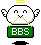 A 4-frame animated contact sheet showing a pixelated white angelic character with wings and halo holding a green sign reading "BBS" across four distinct poses.