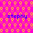 A static image with a bright pink background patterned by repeating yellow circular shapes, featuring four instances of the text "stephy" in blue pixelated font.