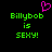 Pixelated green text 'Billybob is SEXY!' on black background with pink heart symbol above left text.