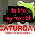 A four- shows a cat wearing a green frog hat with red text overlays and repeated 'SATURDAY' banners