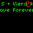 Green pixelated text on black background with red heart symbol replacing 'o' in 'Vierd', showing partial repeated phrases.