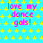 A static image with a bright cyan background covered in small yellow stars, displaying repeated pink text "love my dance gals!" in a pattern