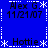 Blue background with white dotted border, displaying repeated text and symbols in black pixelated font.