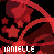 Red and black patterned background with repeated star shapes, overlaid by pixelated text variations of 'DANIELLE' in white.