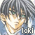 Pixelated close-up of a character with dark hair and green eyes, smiling with a bright light effect on the face, text 'loki' in the bottom right corner.