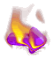 Animated sequence of a purple arrow-shaped icon with orange-yellow flame effects, showing sequential changes in flame position and intensity