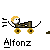 Pixel art of a cartoon character in a cart with four wheels, repeated in a with text below each instance