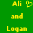 Green background with yellow pixelated text 'Ali and Logan' in two , one featuring a heart symbol replacing the word 'and'