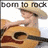 A pixelated image shows a person wearing a light-colored cowboy hat playing an acoustic guitar, with text reading "born to rock" at the top.