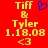 Red background displays yellow text 'Tiff & Tyler 1.18.08 <3' with a blue heart symbol above the ampersand in one frame, absent in another.