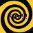 Four black spiral patterns on a yellow background, arranged in a with black borders between them