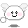Pixelated white cloud-like figure with pink cheeks, black eyes, and a smiling mouth; wings shift from full to partial while holding a small sphere.