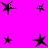 Black star-shaped icons with varying numbers of points and pixelated edges on a bright pink background.