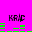 Bright pink background with four instances of the word "KRAD" in dark pixelated text, each above a green audio equalizer animation sequence.