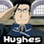 Pixelated image of a person in a blue uniform with a dark cap, saluting against a blurred background, with 'Hughes' text at the bottom.