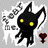 Pixelated black creature with yellow eyes and multiple limbs on gray background, surrounded by red text phrases.