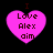 Four identical pink heart-shaped icons with dark brown text reading "I Love Alex aim" on a black background, arranged in a