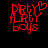 Red pixelated text 'PRETTY BOYS' with a heart symbol above the first 'Y', displayed on black background.