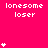 Pixelated pink background with white text 'lonesome loser' and star symbols in a pattern, some stars animate vertically