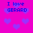 A static pixel art image with a bright pink background and scattered purple hearts, displaying four identical text blocks reading "I love GERARD" in blue pixelated font.