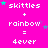 Pixelated text and star symbols on a bright pink background with repeated 'skittles + rainbow = 4ever' phrases.
