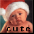 A pixelated baby wearing a Santa hat with red and white colors, displaying the word 'cute' in black text on the left frame and white text on the right frame.