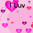 Pixelated pink background with scattered hearts and text reading "I Luv You" and "much Mav".