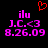Pixelated icon with pink text and a red heart symbol on black background.