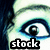 Pixelated image of a stylized eye with swirling blue and white patterns, featuring the word 'stock' in bold black and white text at the bottom.
