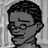 Pixelated grayscale portrait of a person with short dark hair, glasses, and a collared shirt against a light background.