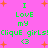 A static pixel art image with bright pink background, green text reading "I Love my Clique girls!" and heart symbols surrounded by orange plus signs.