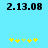 Two identical static images side-by-side on a light blue background, each showing black text '2.13.08' above five yellow and one green star-shaped icons.