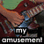 six distinct pixelated images with overlaid text, each depicting a different scene or character