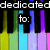 Pixelated text on a multicolored striped background with black vertical bars, displaying phrases about dedication and identity.