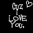 Pixelated white text on black background reads 'Cuz Love You.' with a heart symbol above the word 'Love' in the first frame, and no heart in the second frame.