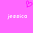A static image with a bright pink background featuring two white 'jessica' text labels and one pixelated heart symbol above them.