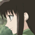 Animated sequence of a character with dark hair and green clothing against a blurred background, showing subtle facial expression changes.