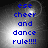 Blue pixelated text 'ese cheer and dance rule!!!!' on a gray gradient background with subtle light effects.