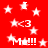 Red background with white stars and repeated text elements including 'I', '<3', and 'Me!!!' in a pixelated style.