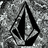 Black and white pixelated icon with a central dark triangular shape surrounded by lighter gray patterns on a textured background.