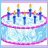Animated contact sheet of 16 frames showing a pixelated birthday cake with candles and text changing across frames, displayed on a gray background.