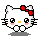Pixel art of a white cat with red bow, yellow nose, pink cheeks, and black whiskers in four distinct poses on gray background.