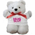 Pixelated gray teddy bear with black nose and eyes, wearing red bow tie and pink heart-shaped patch on chest.
