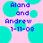 Pixelated text reads 'Alana and Andrew 1-11-08' over a pink background with cyan circles, displayed in two identical side-by-side frames.