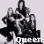 Pixelated black-and-white image of a person in dynamic pose with text "queen" at bottom, likely representing a musician or band member from the 1990s digital art style.