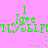Green pixelated text on pink background with animated dot patterns, repeating 'I love MYSELF' in two