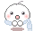 Pixelated character with white round head, pink cheeks, light blue scarf, and small dark eyes in various expressions including open mouth, closed eyes, and squinting.
