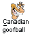 Pixelated cartoon head of a smiling anthropomorphic animal with brown fur, white teeth, and pink cheeks, positioned above text reading "Canadian goofball" on a gray background.