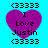 Purple heart-shaped icon with black text "I Love Justin" and surrounding "<33333" symbols on cyan background.
