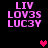 Pixelated pink text 'LIV LOV3S LUC3Y' on black background with animated heart symbols appearing and changing color.